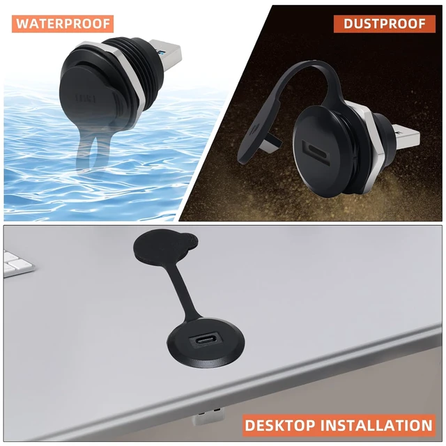 Alt view image 5 of 7 - USB A 3.0 to USB C Panel Mount Connector USB3.0 Male to Type C Female Adapter Waterproof Round Converter for Data Transfer & Charging