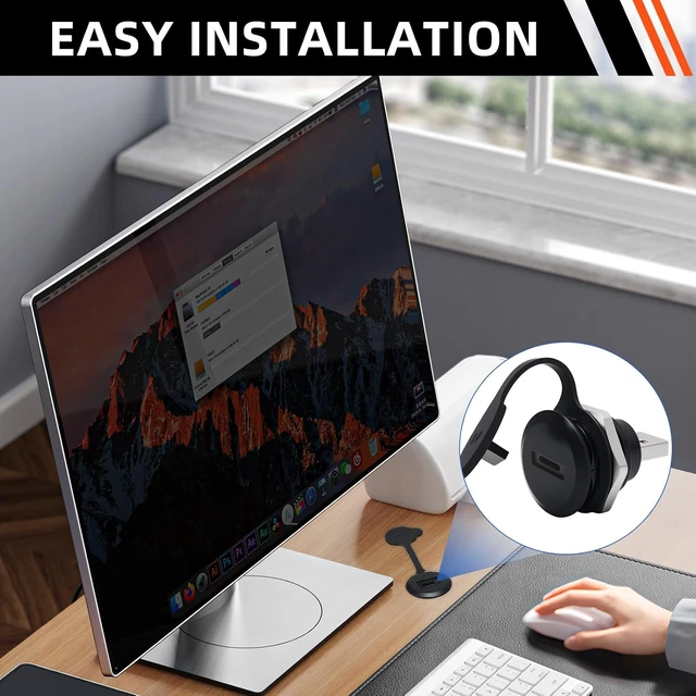 Alt view image 7 of 7 - USB A 3.0 to USB C Panel Mount Connector USB3.0 Male to Type C Female Adapter Waterproof Round Converter for Data Transfer & Charging