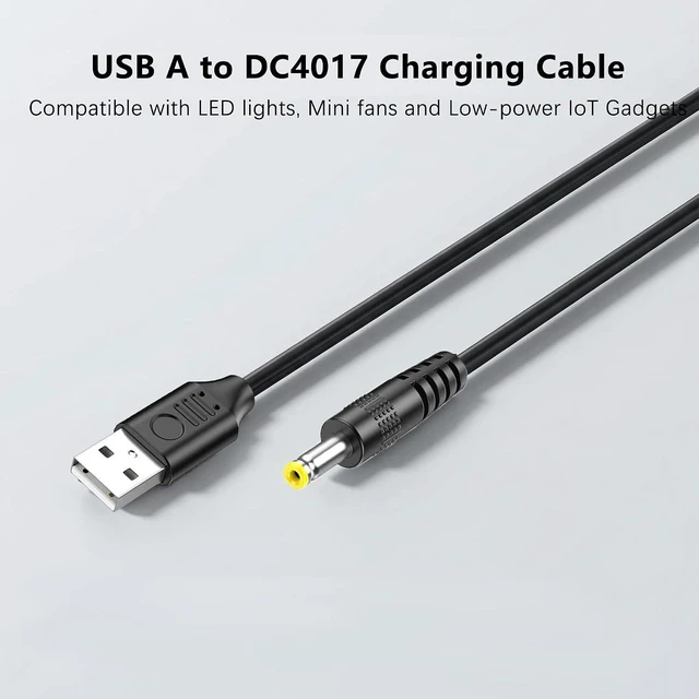 Alt view image 7 of 7 - 2 Pack 5V USB to DC 4.0x1.7mm Power Cord 4.0mm x 1.7mm Barrel Jack Charging Cable for Mini Fans, LED Lights and Low Power Devices (3M/9.8Ft)
