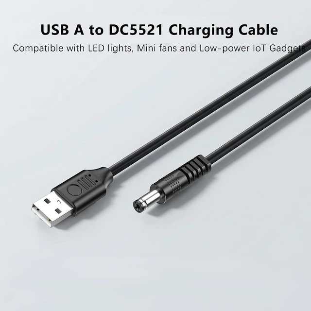 Alt view image 7 of 7 - 2 Pack 5V USB to DC 5.5x2.1mm Power Cord 5.5mm x 2.1mm Barrel Jack Charging Cable for Mini Fans, LED Lights and Low Power Devices (3M/9.8Ft)
