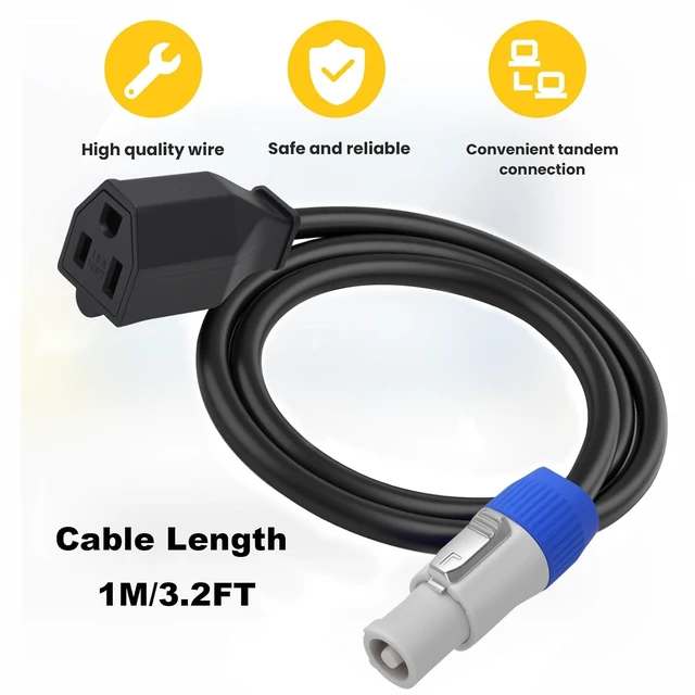 Alt view image 5 of 7 - 16AWG 3-Prong NEMA 5-15P to PowerCON Cable 15A 3 Pin PowerCon Output Connector to NEMA 5-15P Female Outlet Extension Power Cord for Outdoor Stage Light LED Screen (1M/3.2FT)