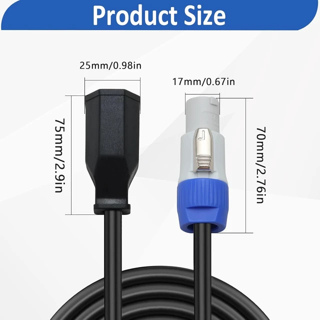 Alt view image 6 of 7 - 16AWG 3-Prong NEMA 5-15P to PowerCON Cable 15A 3 Pin PowerCon Output Connector to NEMA 5-15P Female Outlet Extension Power Cord for Outdoor Stage Light LED Screen (1M/3.2FT)