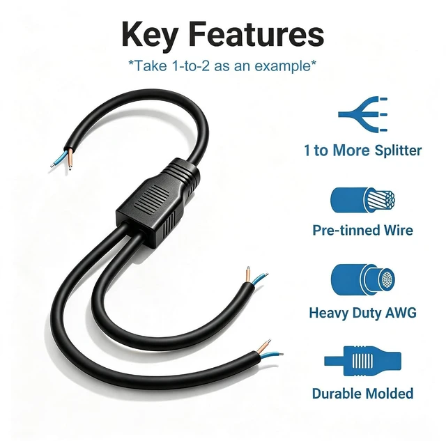 Alt view image 4 of 7 - 2 Wire Splitter Pigtail Cable for LED Strip,17AWG 6A 300V(1 to 2)