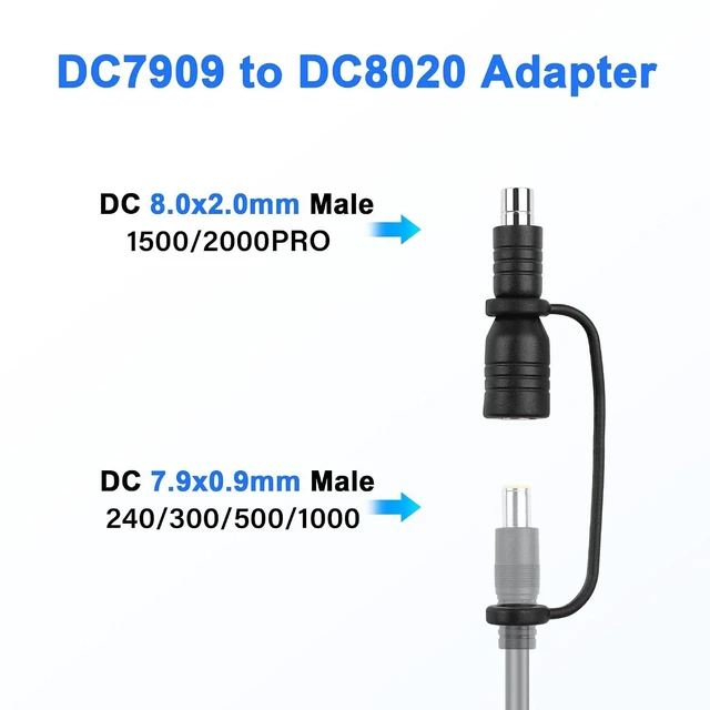 Alt view image 3 of 7 - 2 Pack DC7909 to DC8020 Adapter DC 7.9mm x 0.9mm Female to 8.0mm x 2.0mm Male Connector Adapter for 100W/150W/180W/200W Portable Solar Panels