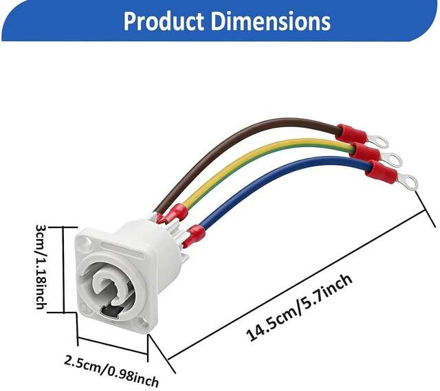Alt view image 7 of 7 - 2 Pack 16AWG PowerCon Female Panel Mount to O Ring Terminal Battery Cable 10-15A/250V AC Power Plug 3 Pin PowerCon Output Extension Cable for LED Screen Stage Light