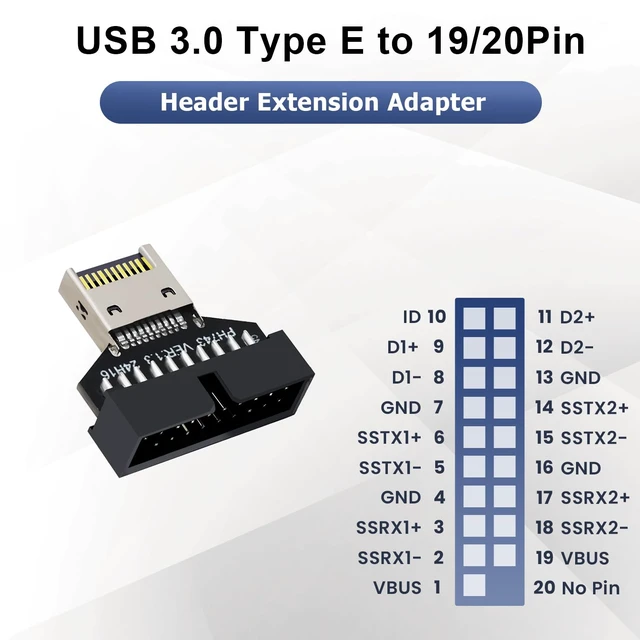 Alt view image 3 of 6 - USB 3.0 Front Panel Header Adapter Type E to USB 3.0 19/20Pin Motherboard Adapter Male to Male Front Connector Converter
