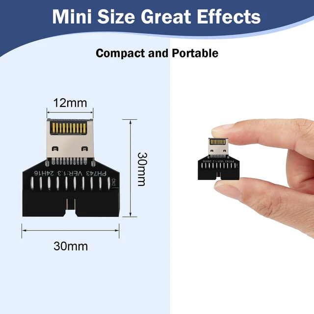 Alt view image 5 of 6 - USB 3.0 Front Panel Header Adapter Type E to USB 3.0 19/20Pin Motherboard Adapter Male to Male Front Connector Converter