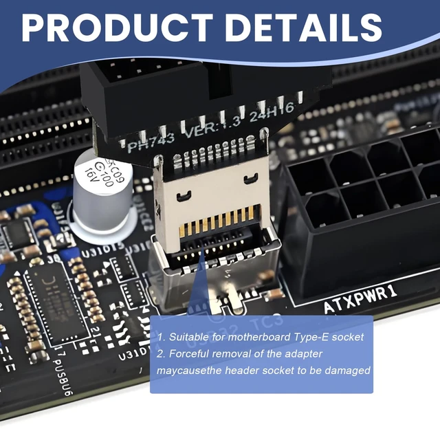 Alt view image 4 of 6 - USB 3.0 Front Panel Header Adapter Type E to USB 3.0 19/20Pin Motherboard Adapter Male to Male Front Connector Converter