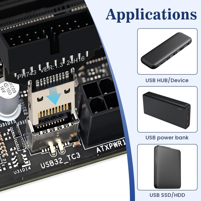 Alt view image 6 of 6 - USB 3.0 Front Panel Header Adapter Type E to USB 3.0 19/20Pin Motherboard Adapter Male to Male Front Connector Converter