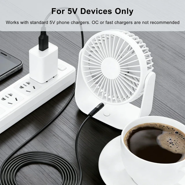 Alt view image 3 of 7 - 2 Pack 5V USB to DC 5.5x2.5mm Power Cord 5.5mm x 2.5mm Barrel Jack Charging Cable for Mini Fans, LED Lights and Low Power Devices (2M/6.6Ft)