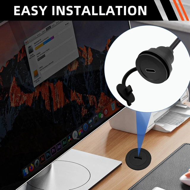 Alt view image 4 of 7 - USB A 3.0 to USB C Panel Mount Extension Cable USB3.0 Male to Type C Female Threaded Fixed Mount Cable Embedded Waterproof Round Converter, 5V/2A 5Gbps, Black (1M/3.3Ft)