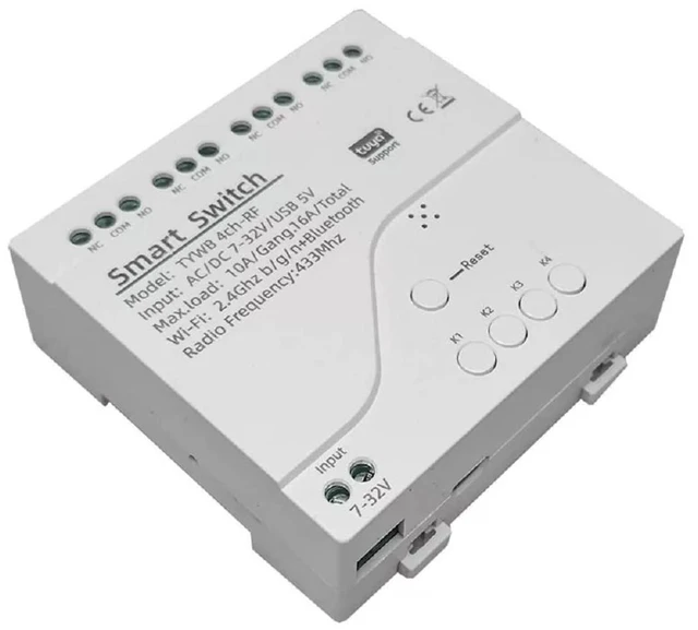 Main image of 4 Channel Smart WiFi RF Bluetooth Wireless Dry Contact Relay Switch Module,Phone app Remote Control,Compatible with Alexa Google Home (Tuya 4CH 5V AC/DC7-32V)
