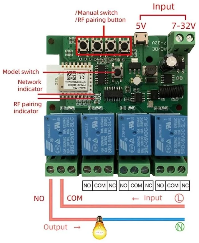 Alt view image 3 of 7 - 4 Channel 12V ZigBee Relay Switch with Clean Contact, Adjustable Self-Lock and Momentary Interlock Working Mode,Automate Garage Gate Door Blind(Zigbee Hub Needed)