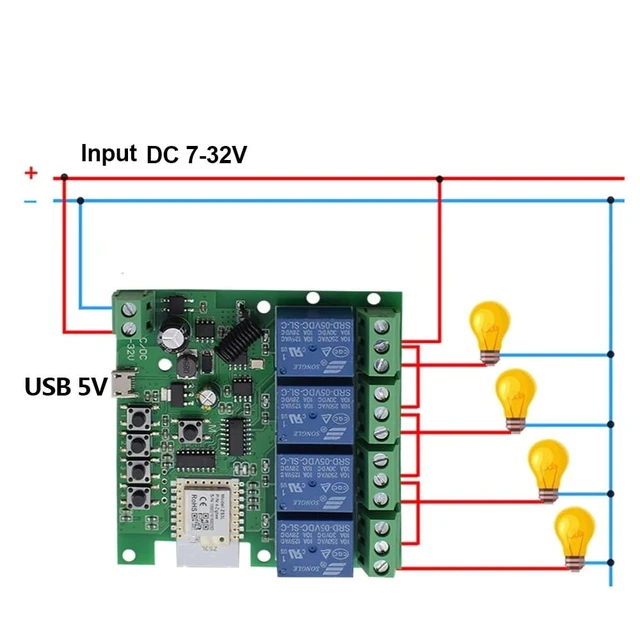 Alt view image 4 of 7 - 4 Channel 12V ZigBee Relay Switch with Clean Contact, Adjustable Self-Lock and Momentary Interlock Working Mode,Automate Garage Gate Door Blind(Zigbee Hub Needed)