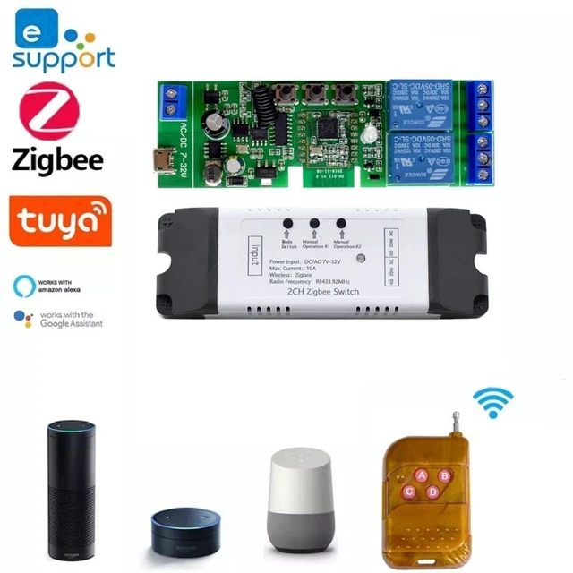 Alt view image 2 of 6 - 2 Channel 5V 12V ZigBee Smart Relay Switch,Adjustable Self Lock and Momentary Interlock Working Mode,Works with Tuya eWelink Zigbee Gateway, Alexa, Google Home (ZigBee Hub Required)