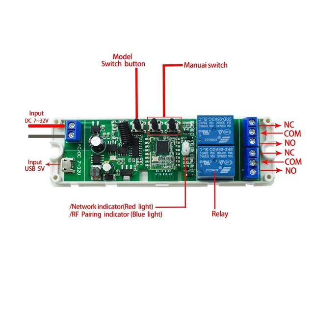 Alt view image 4 of 6 - 2 Channel 5V 12V ZigBee Smart Relay Switch,Adjustable Self Lock and Momentary Interlock Working Mode,Works with Tuya eWelink Zigbee Gateway, Alexa, Google Home (ZigBee Hub Required)