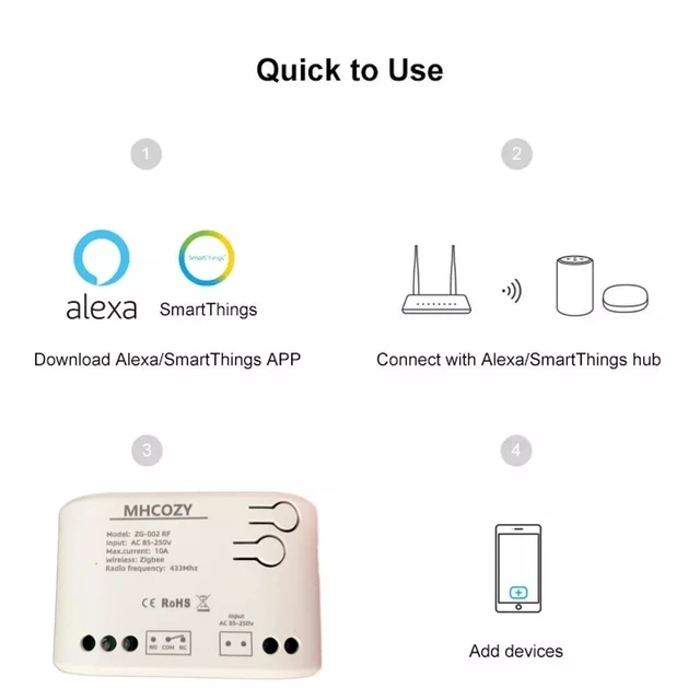 Alt view image 3 of 7 - Smart Home Dry Contact Zigbee Relay Switch, Remote Control for Light Garage Door, Compatible With Alexa Google Home, Hub Needed (1CH 220V)