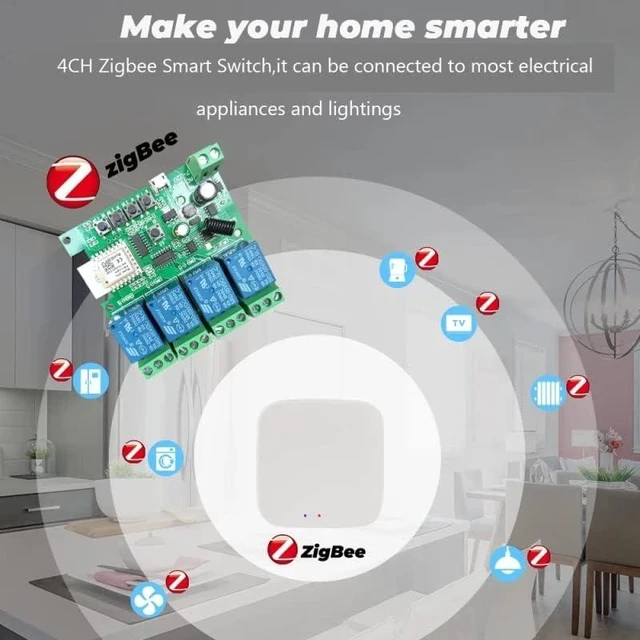 Alt view image 3 of 7 - Smart Home Dry Contact Zigbee Relay Switch, 220V 4CH