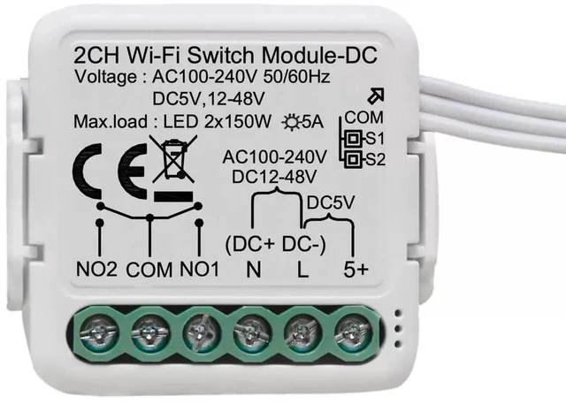 Main image of Tuya Smart Life app Dry Contact WiFi Relay Switch Module,2 Channel DC 5V 12/24V AC 100-240V,Compatible with Alexa Google Home