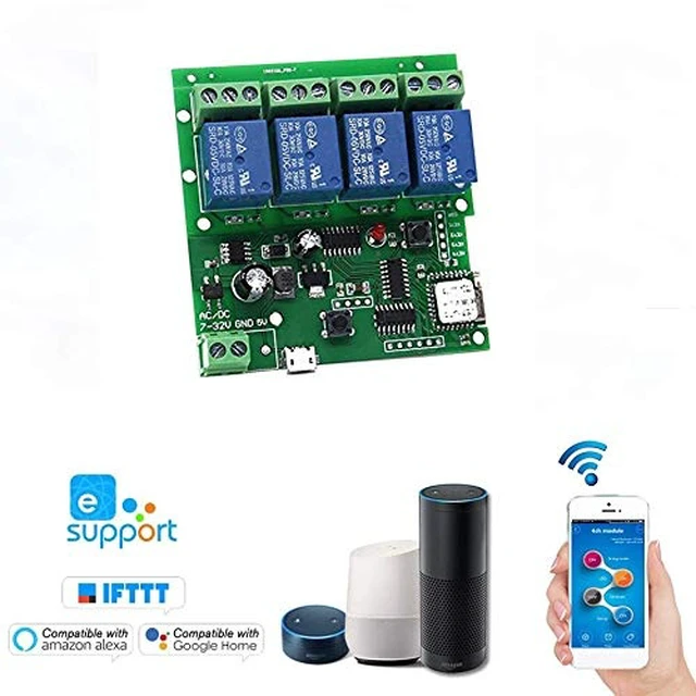 Alt view image 2 of 5 - WiFi Relay Switch Module Phone Remote Timer Control for Wireless Android iOS (5-32V 4-Channel)