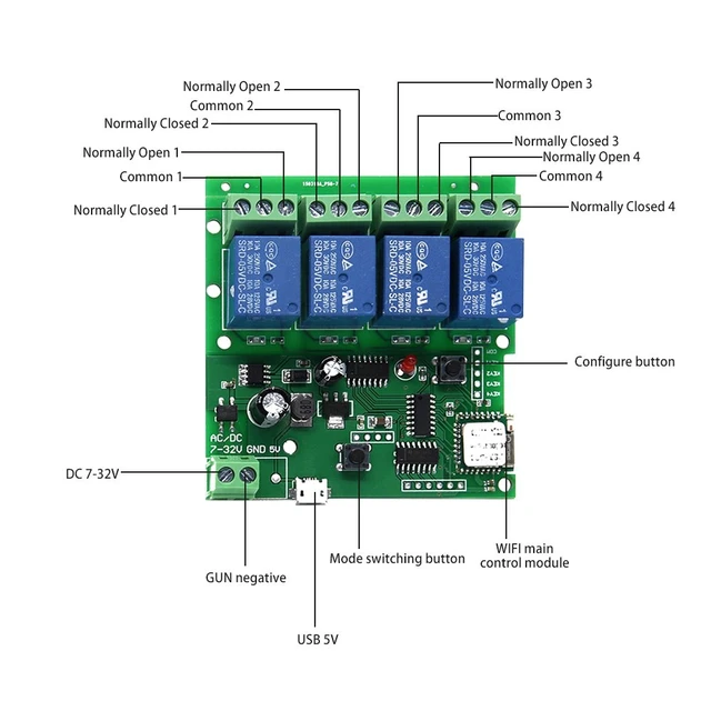 Alt view image 3 of 5 - WiFi Relay Switch Module Phone Remote Timer Control for Wireless Android iOS (5-32V 4-Channel)