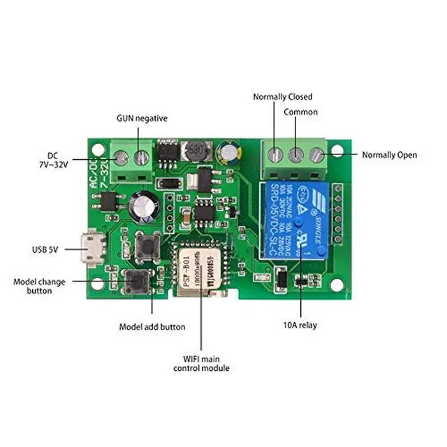 Alt view image 3 of 5 - WiFi Wireless Smart Switch Relay Module for Smart Home 5V 5V/12VBa applied to access control, turn on PC, garage door (12V)