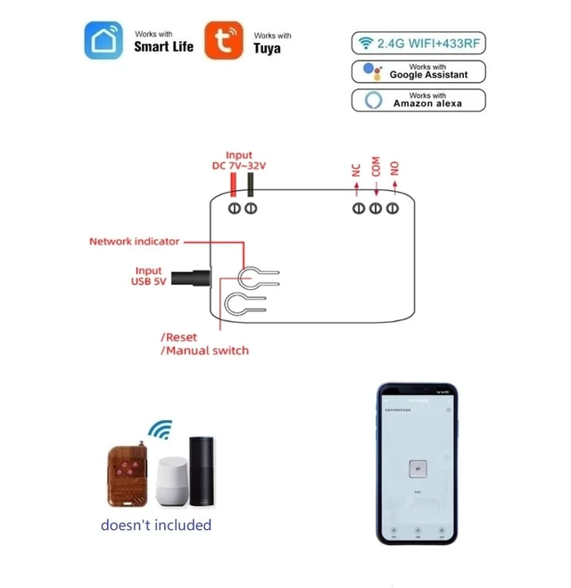 Alt view image 2 of 7 - WiFi Smart Switch Relay Module for Smart Home,Tuya app Remote Control Light Garage Door