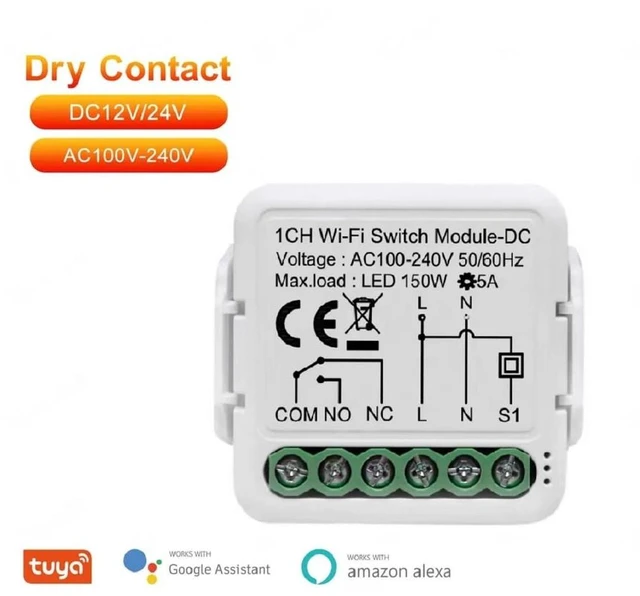 Alt view image 2 of 6 - Tuya Smart Life app Dry Contact WiFi Relay Switch Module,AC 100-240V,Compatible with Alexa Google Home