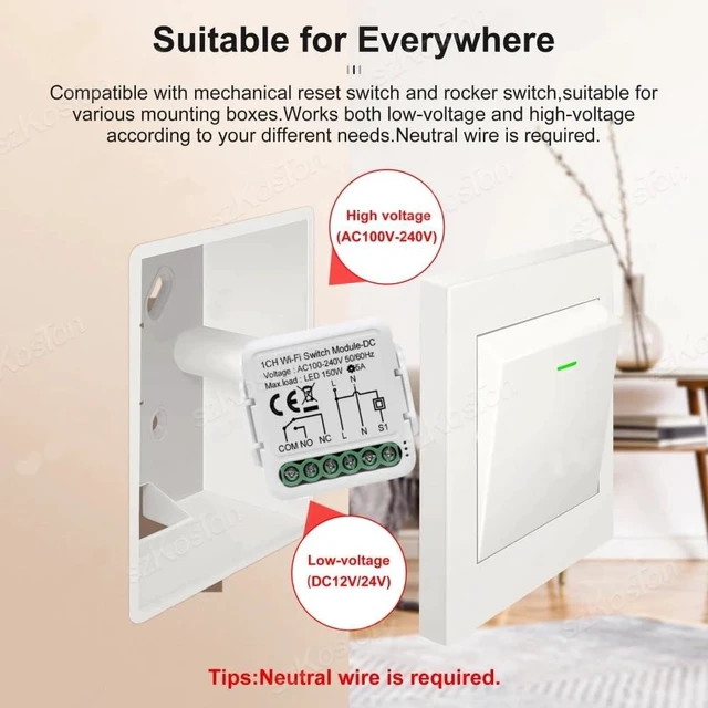 Alt view image 3 of 6 - Tuya Smart Life app Dry Contact WiFi Relay Switch Module,AC 100-240V,Compatible with Alexa Google Home