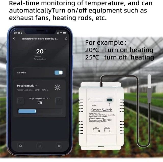 Alt view image 3 of 7 - WiFi Temperature Controller Sensor Module, Tuya app Wireless Remote 16A Smart Switch with Energy Consumption Monitoring,Compatible with Alexa Google