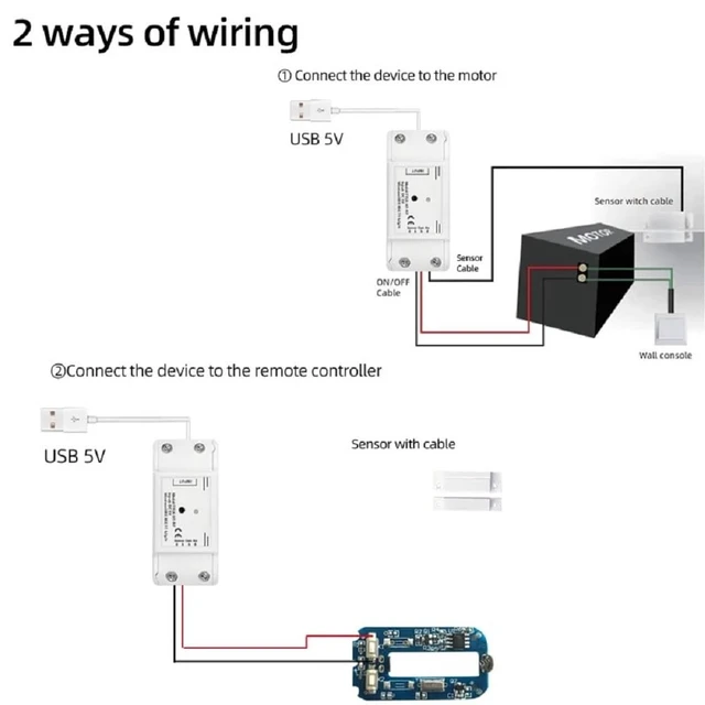 Alt view image 4 of 7 - 5V WiFi Smar Garage Door Opener Remote Controller,Monitor Garage Open Close Status by Phone Tuya app Anywhere,Compatible with Alexa Google Home