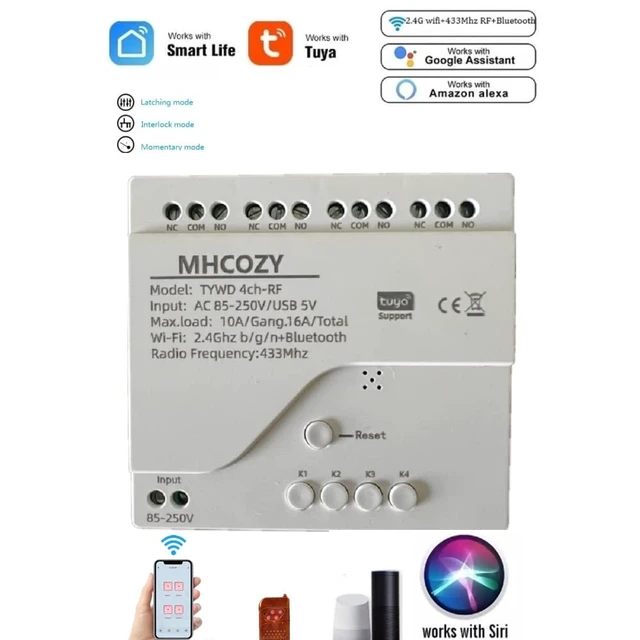 Alt view image 2 of 7 - 4 Channel USB 5V AC 85-250V Smart WiFi Wireless Dry Contact Relay Switch Module,Tuya Smart Life app Remote Control,Compatible with Alexa Google Home