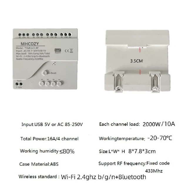 Alt view image 7 of 7 - 4 Channel USB 5V AC 85-250V Smart WiFi Wireless Dry Contact Relay Switch Module,Tuya Smart Life app Remote Control,Compatible with Alexa Google Home