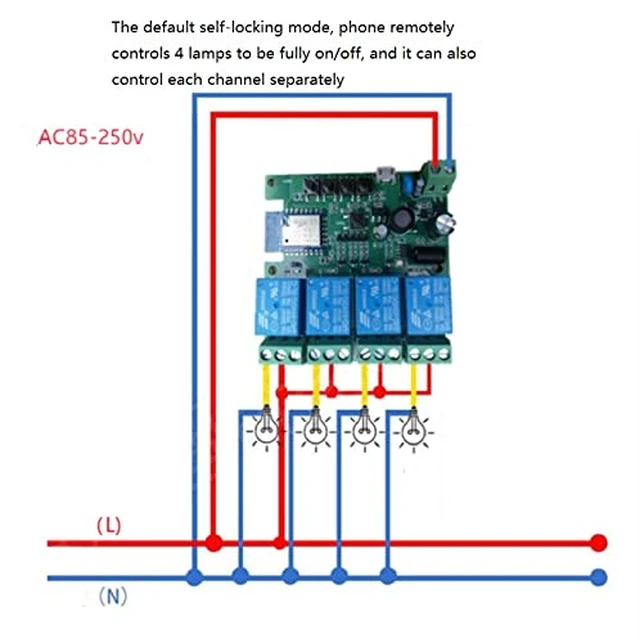 Alt view image 5 of 7 - 4 Channel USB 5V AC 85-250V Smart WiFi Wireless Dry Contact Relay Switch Module,Tuya Smart Life app Remote Control,Compatible with Alexa Google Home