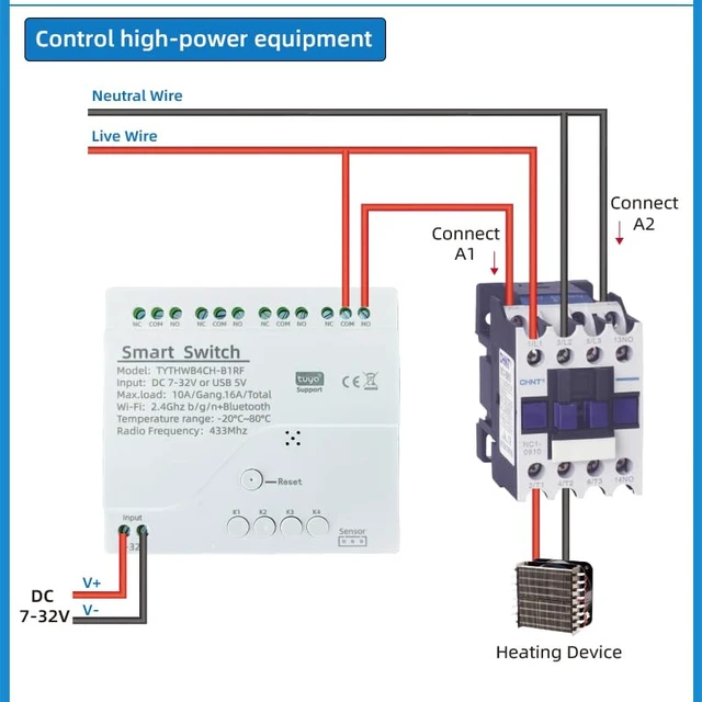 Alt view image 3 of 7 - Tuya app WiFi Temperature Sensor Controller,Phone Monitor and Control Temperature Anywhere,4 Channel 110v 10A Dry Contact Relay Switch,Compatible with Alexa Google Home
