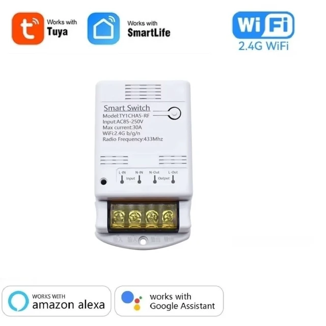 Alt view image 2 of 7 - Tuya App Smart WiFi Control Switch, 30A Max Output,Add WiFi Remote to Lights, Lamps, Industrial Control and Security Fields,Compatible with Alexa