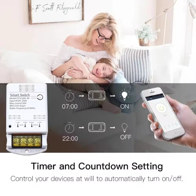 Alt view image 4 of 7 - Tuya App Smart WiFi Control Switch, 30A Max Output,Add WiFi Remote to Lights, Lamps, Industrial Control and Security Fields,Compatible with Alexa