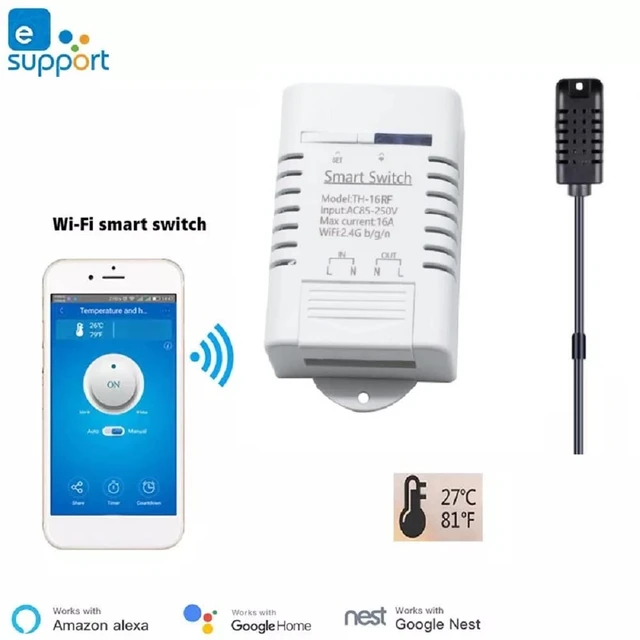 Alt view image 2 of 6 - eWeLink Smart 16A Switch with Temperature and Humidity Monitoring, WiFi Thermostat Controller Compatible with Alexa Google Home (Temperature and Humidity)