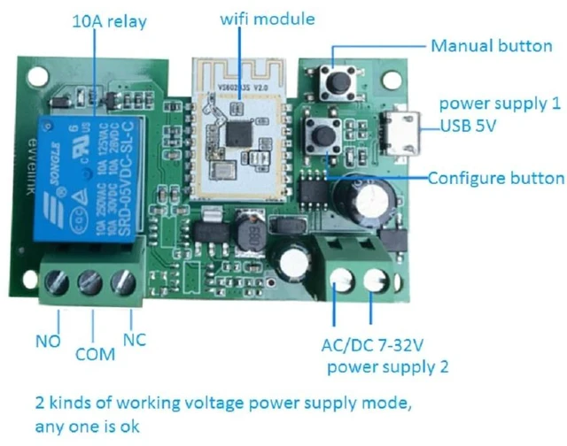 Alt view image 3 of 7 - WiFi Smart Switch Relay Module for Home Automation,Add WIFI to access control garage door,eWelink app Remote Dry Contact,Compatible with Alexa,Google assistant (1CH WIFI Bluetooth)