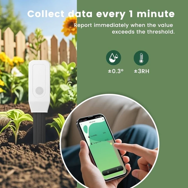 Alt view image 3 of 7 - Zigbee Smart Soil Sensor, Temperature and Moisture Meter with Tuya App Control, Garden and Greenhouse Monitor