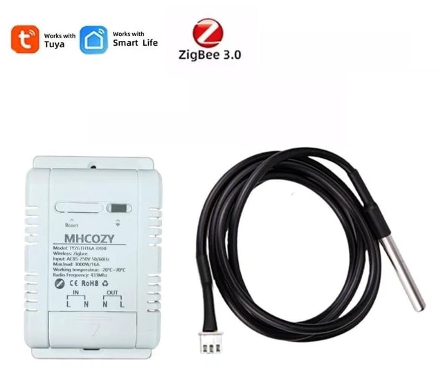 Alt view image 2 of 7 - Zigbee Temperature Sensor Controller with Waterproof Probe,Tuya app Remote 16A Smart Switch(tuya zigbee hub Needed)