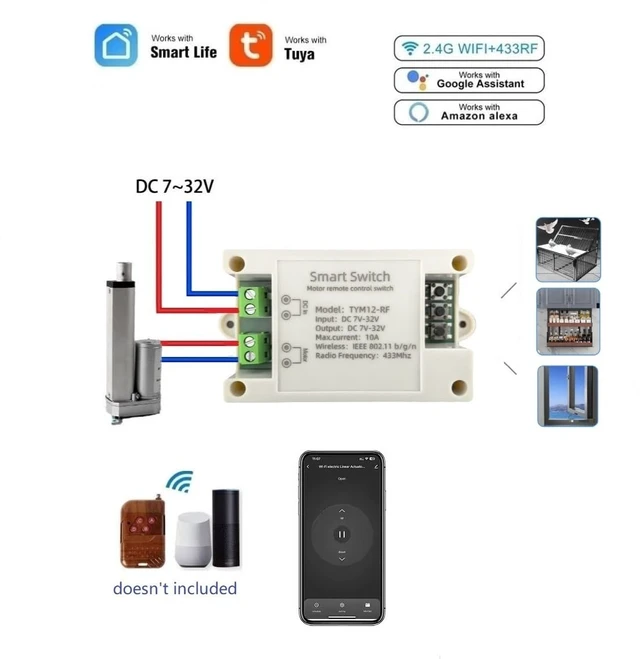 Alt view image 2 of 7 - Tuya app WiFi Remote Control Forward Reverse Relay Module for DC 7-32v Smart Linear Actuator,Compatible with Alexa
