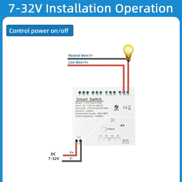 Alt view image 3 of 7 - Zigbee Temperature Monitor Controller,4 Channel 12V Tuya app Remote Dry Contact Smart Relay Switch with Waterproof Temperature Sensor Probe(Tuya Zigbee hub needed)