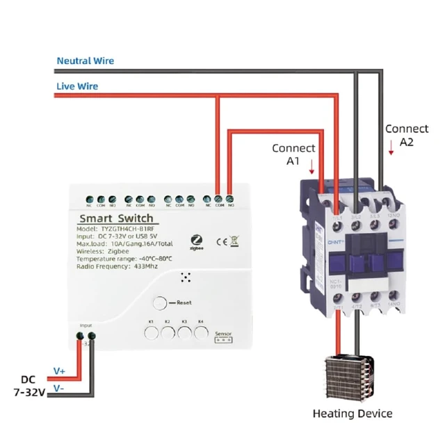 Alt view image 5 of 7 - Zigbee Temperature Monitor Controller,4 Channel 12V Tuya app Remote Dry Contact Smart Relay Switch with Waterproof Temperature Sensor Probe(Tuya Zigbee hub needed)