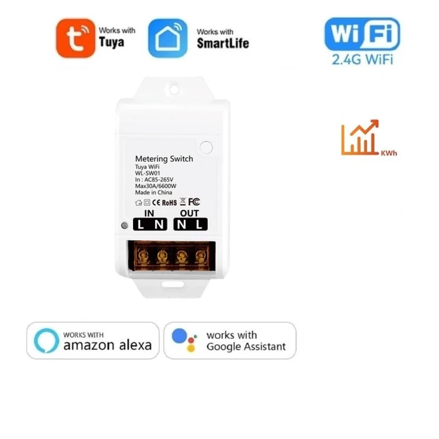 Alt view image 2 of 7 - Tuya Smart life app 30A High Power WiFi Smart Switch with Energy Monitor,Compatible with Alexa/Google Home