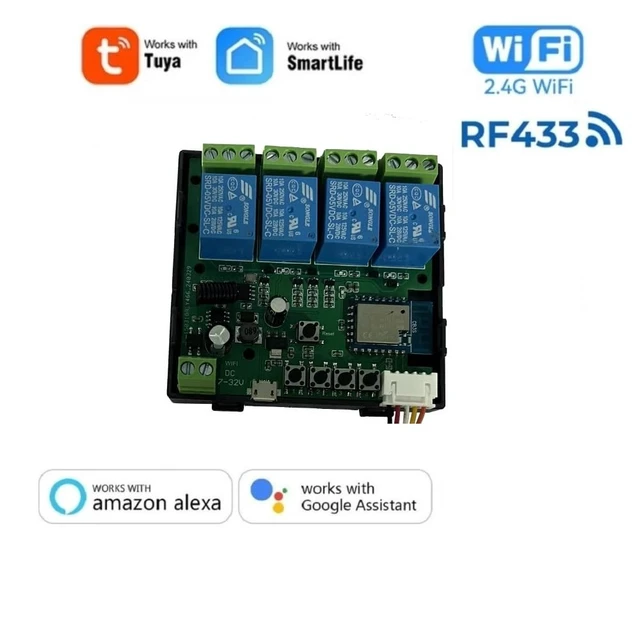 Alt view image 2 of 7 - Wi-Fi Wireless Smart Switch, 4CH Din Rail Mounting Dry Contact Home Automation Module,Tuya app Remote Control Timer Schedule,with External Switch Pin,Compatible with Alexa