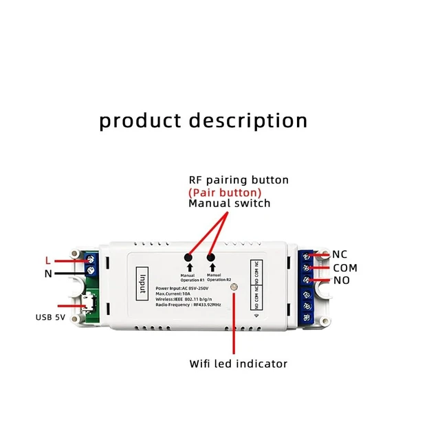 Alt view image 3 of 6 - 2CH WiFi RF Wireless Switch Relay,Inching Self-Locking Interlock Mode,Ewelink App Remote for Access Control Smart Garage Door,Compatible with Alexa Goolge Home (USB 5V AC 85-250V)