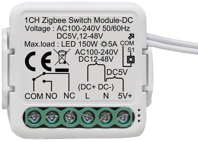 Main image of 1 Channel DC 12V 24V AC 100-240V Tuya Smart Life app Dry Contact Zigbee Smart Relay Switch Module,Compatible with Alexa Google Home