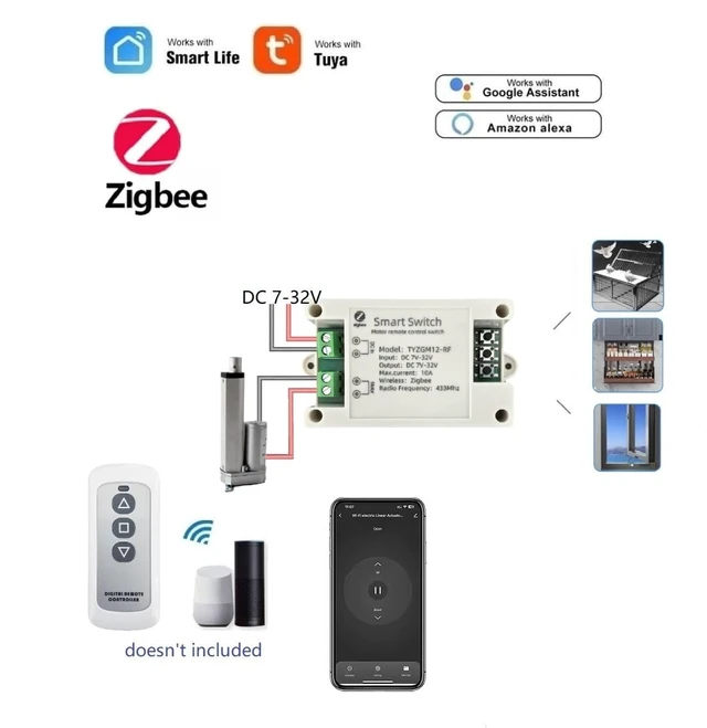 Alt view image 2 of 6 - Tuya Smart Life Zigbee Remote Control Forward Reverse Relay Module for DC 7-32v Smart Linear Actuator,Compatible with Alexa(Tuya Zigbee Hub Needed)