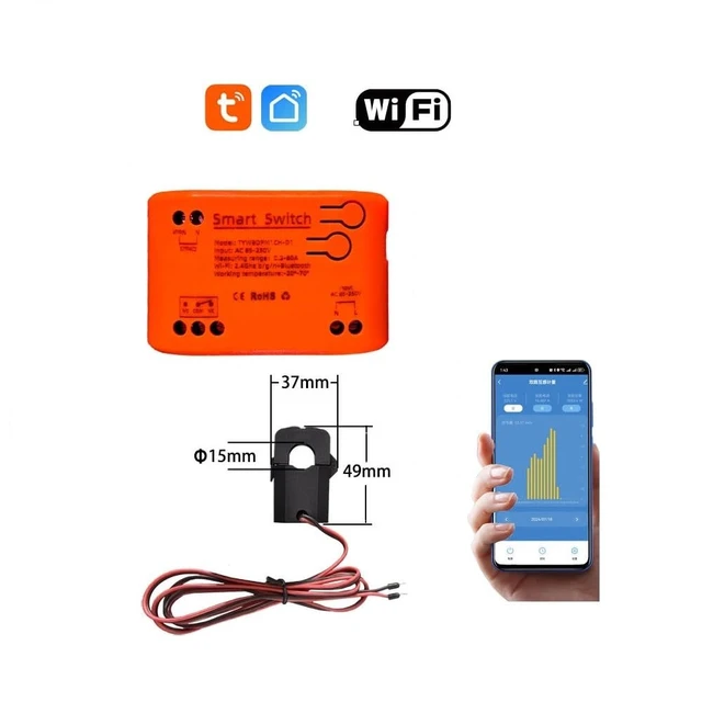 Alt view image 2 of 7 - Tutya app WIFI Smart Energy Power Meter Monitor, Smart Single Phase Clamp Electricity Meter with 1 * 80ACT Current Transformer, Remote Monitor Meter Real-Time Electricity